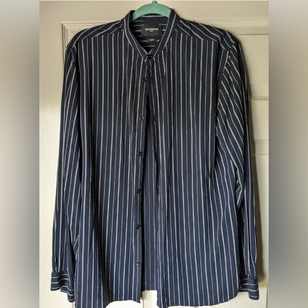 The Kooples Collarless Navy Striped Shirt Men's / US L / EU 52-54